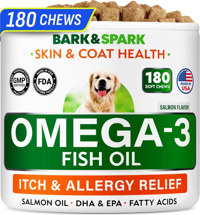 BARK&SPARK Omega 3 for Dogs - 180 Fish Oil Treats for Dog Shedding, Skin Allergy, Itch Relief, Hot Spots Treatment - Joint Health - Skin and Coat Supplement - EPA & DHA Fatty Acids - Salmon Oil