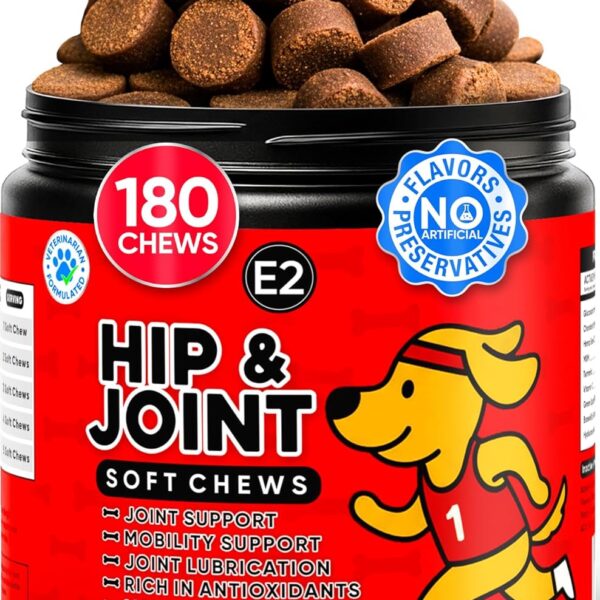Hip & Joint Supplement for Dogs - Dog Treats with Glucosamine Chondroitin & Hyaluronic Acid - Chews for Mobility Support - Pain and Inflammation Relief - Tasty Dog Supplements for Comfort - 180 Count