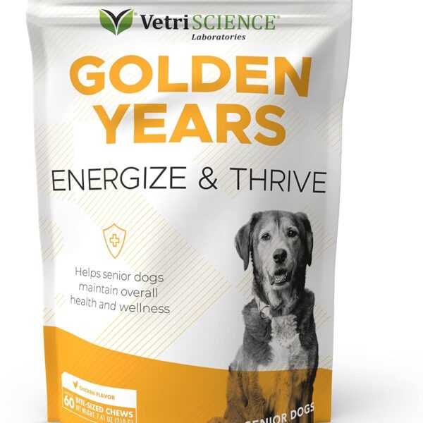VetriScience Extra Strength Senior 27+ Active Health Chews, Golden Years Daily Multivitamin for Senior Dogs, Balanced Vitamins, Minerals, and Omega-3s, Aging and Wellness Support, Chicken, 60 Count
