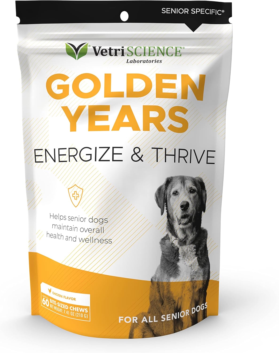 VetriScience Extra Strength Senior 27+ Active Health Chews, Golden Years Daily Multivitamin for Senior Dogs, Balanced Vitamins, Minerals, and Omega-3s, Aging and Wellness Support, Chicken, 60 Count VetriScience Extra Strength Senior 27+ Active Health Chews, Golden Years Daily Multivitamin for Senior Dogs, Balanced Vitamins, Minerals, and Omega-3s, Aging and Wellness Support, Chicken, 60 Count