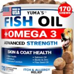 Omega 3 Fish Oil for Dogs - 170 Chews - Skin and Coat Supplement - Omega 3 for Dogs - Dry & Itchy Skin Relief Treatment - Allergy Support Dog Anti Shedding Treats - Salmon - EPA & DHA - Chicken Flavor