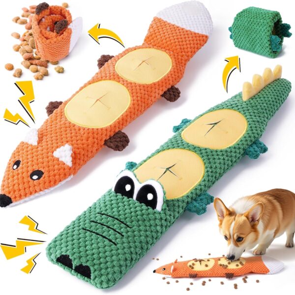 XIUGOAL Interactive Dog Toys for Chewers, 2 Pack No Stuffing Dog Toys for Boredom and Teething, Squeaky Chew Toy for Small, Medium Breed to Keep Them Busy