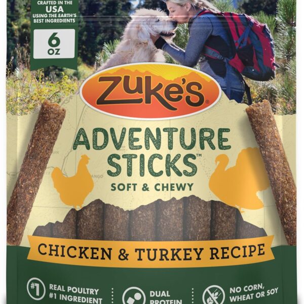 Zukes Adventure Sticks Chicken and Turkey Dog Treats, Natural Dog Treat Sticks - 6 oz. Pouch