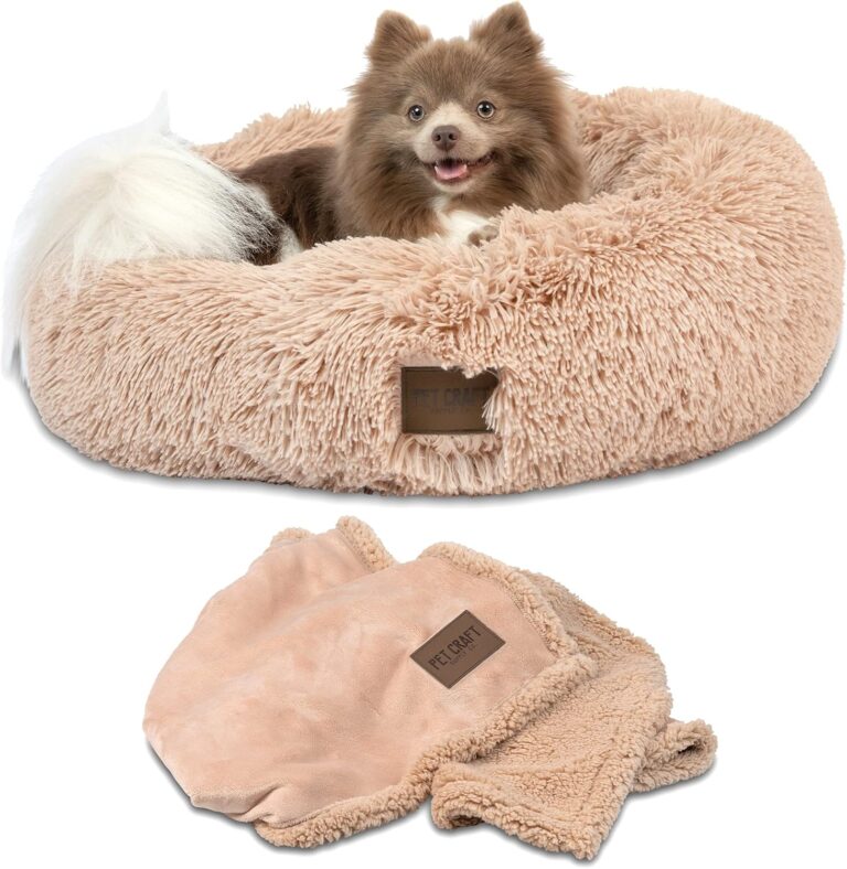 Pet Craft Supply Ultra Plush Calming Anti-Anxiety Pet Bed - Includes Super Soft Comfort Blanket - Great Medium Dog, Puppy and Cat Bed