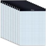 Alitte Graph Paper Pad, Pack of 12, White Letter Size - 4x4 Quad Grid Paper, Easy-Tear Perforations, 8.5 x 11 Cardboard Backing - Graph Notepads for School, Office -50 Sheets per Pad