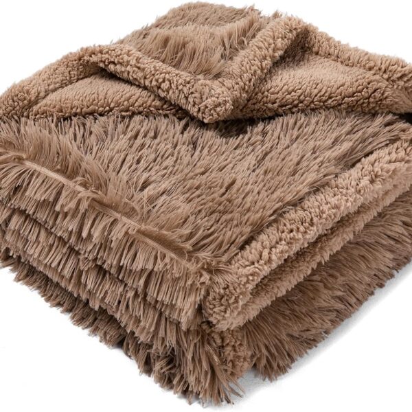 Wowchine Waterproof Calming Dog Bed Covers Pets Blanket for Large Dogs Cats Brown Fluffy Long Faux Fur Pet Blankets Reversible Couch Sofa Cover Washable Love Bed Mats(Brown,XL-85x57in)