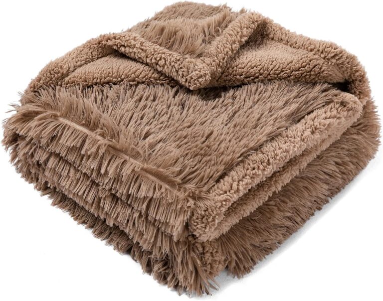 Wowchine Waterproof Calming Dog Bed Covers Pets Blanket for Large Dogs Cats Brown Fluffy Long Faux Fur Pet Blankets Reversible Couch Sofa Cover Washable Love Bed Mats(Brown,XL-85x57in)