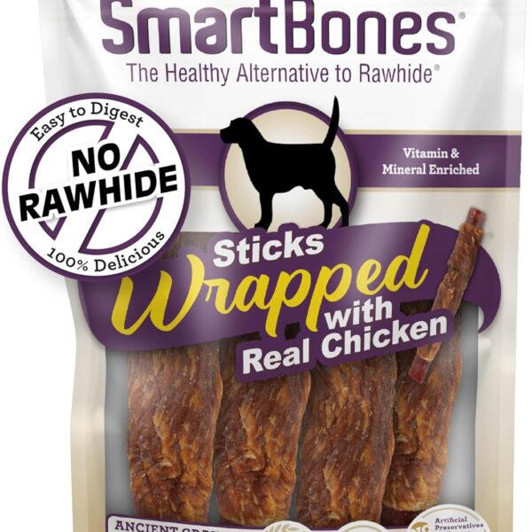 SmartBones Sticks Wrapped with Real Chicken, Lamb and Brown Rice Rawhide-Free Chews for Dogs, 4 Chews Per Pack, 3.5 Ounces