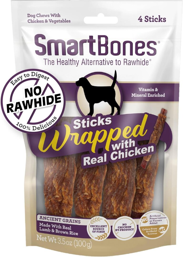 SmartBones Sticks Wrapped with Real Chicken, Lamb and Brown Rice Rawhide-Free Chews for Dogs, 4 Chews Per Pack, 3.5 Ounces