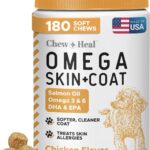 Omega 3 for Dogs - 180 Soft Chew Omega Treats for Skin and Coat - Fish Oil Blend of Essential Fatty Acids, Omega 3 and 6, Vitamins, Antioxidants and Minerals - Made in USA