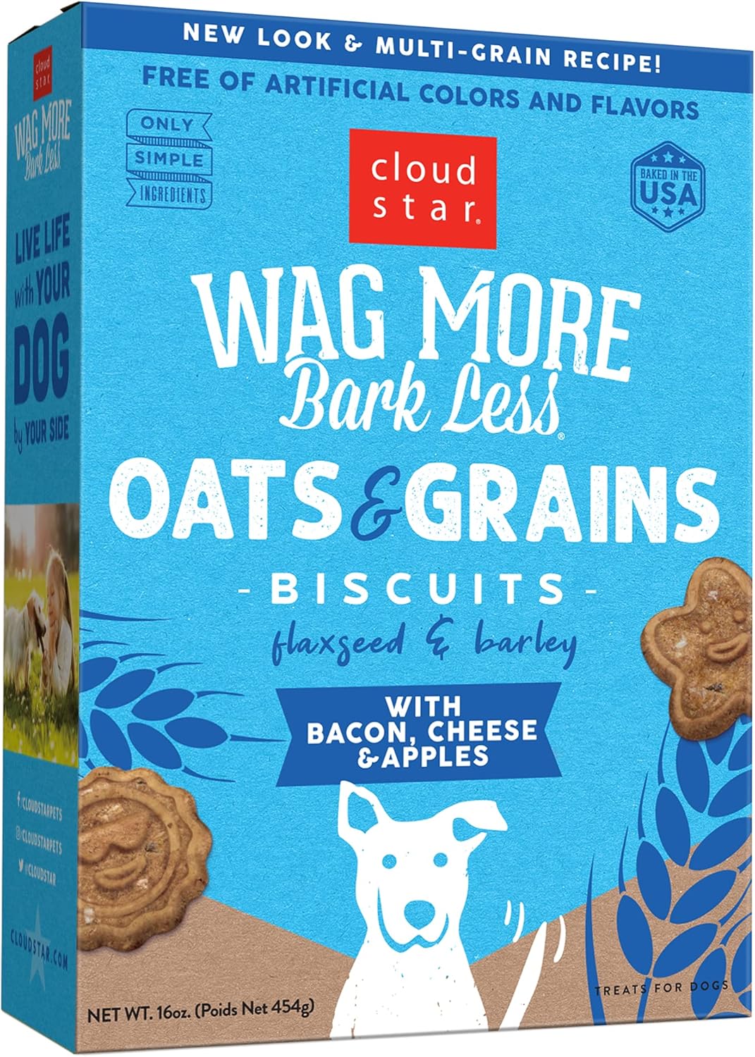 Cloud Star Wag More Bark Less Oats & Grains Crunchy Dog Treats, Bacon, Cheese & Apples, 16 oz. Box Cloud Star Wag More Bark Less Oats & Grains Crunchy Dog Treats, Bacon, Cheese & Apples, 16 oz. Box
