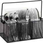 Mind Reader Utensil Holder, Silverware Organizer, Caddy, Cutlery Holder, Kitchen, Metal Mesh, 10"L x 7"W x 4.75"H, Black