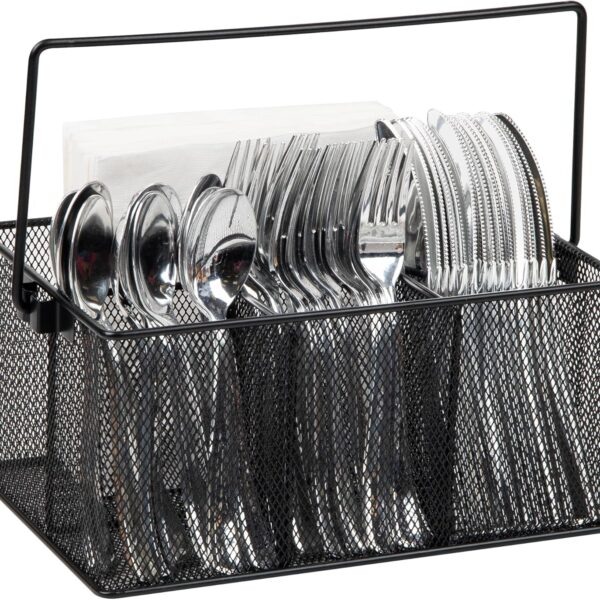 Mind Reader Utensil Holder, Silverware Organizer, Caddy, Cutlery Holder, Kitchen, Metal Mesh, 10"L x 7"W x 4.75"H, Black