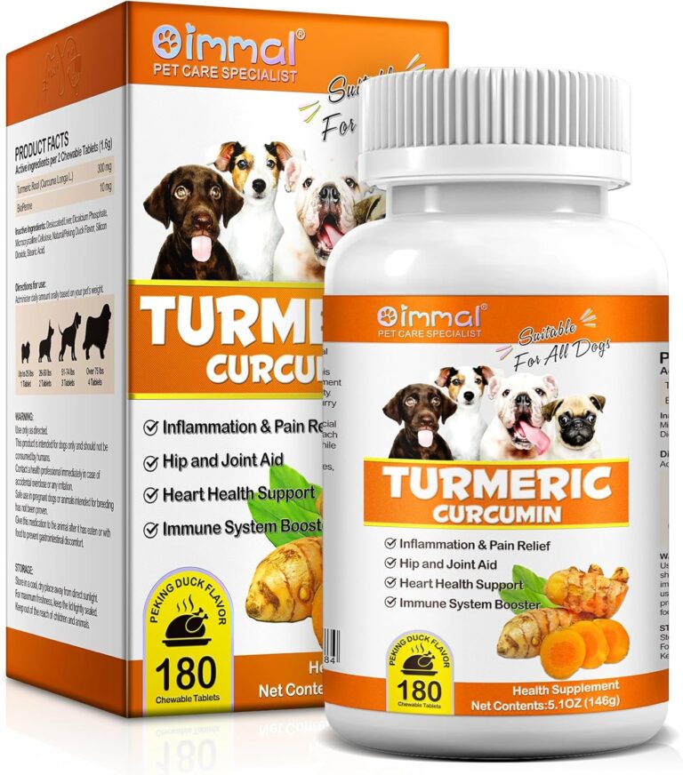 Turmeric for Dogs, 180 Turmeric Curcumin Tablets Supports Heart, Immune System Booster, Hip & Joint Support, Dog Pain Relief, Pet Supplement Treats for All Breeds Dogs & Ages - 180 Tablets / 5.1 OZ