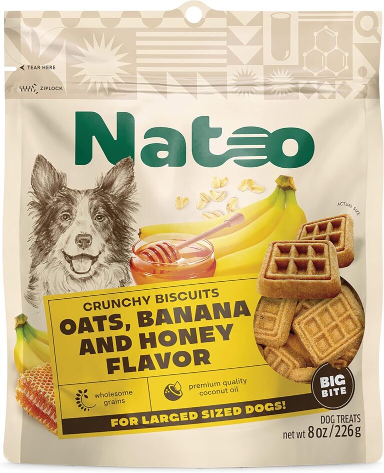 NATOO Dog Treats for Large Breed, Crunchy Biscuits Oats Banana and Honey, Natural Dog Treats, Rich in Omega 6, Prebiotics and Fiber, Antioxidants for Immunity, 8oz