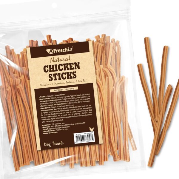 A Freschi srl Chicken Dog Treats, All Natural, Healthy & Easily Digestible, Grain-Free Puppy Chews, Low-Fat, Human Grade Training & Rewards Dog Snacks, Chicken Sticks, 24 oz Pack
