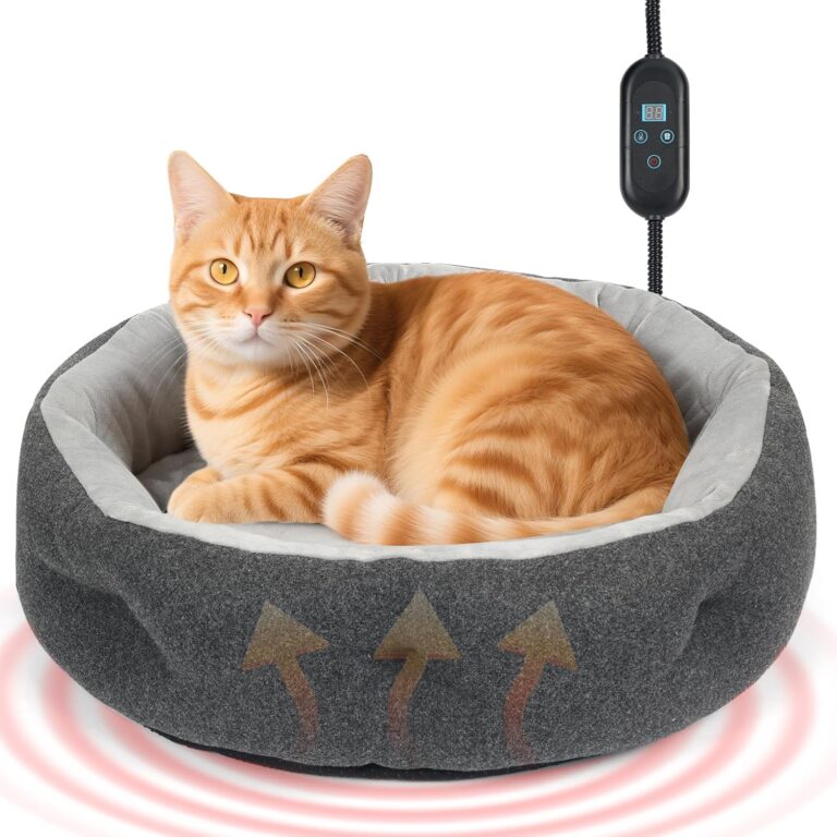 Heated Cat Bed for Indoor Cats, 20" Soft & Cozy Donut Pet Bed with Timer & Temp Adjustable Heating Pad for Indoor Kitten, Puppies and Small Dogs
