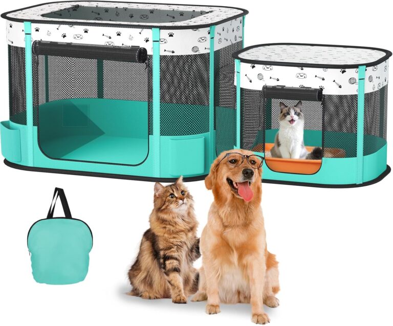 Portable Cat Playpen, Foldable Pet Dog Playpen, for Kitten Puppy Play Pen Indoor/Outdoor, Cats Enclosure Cages Tent with Carrying Case, 600D Oxford 8-Rods, 32"x24"x22"