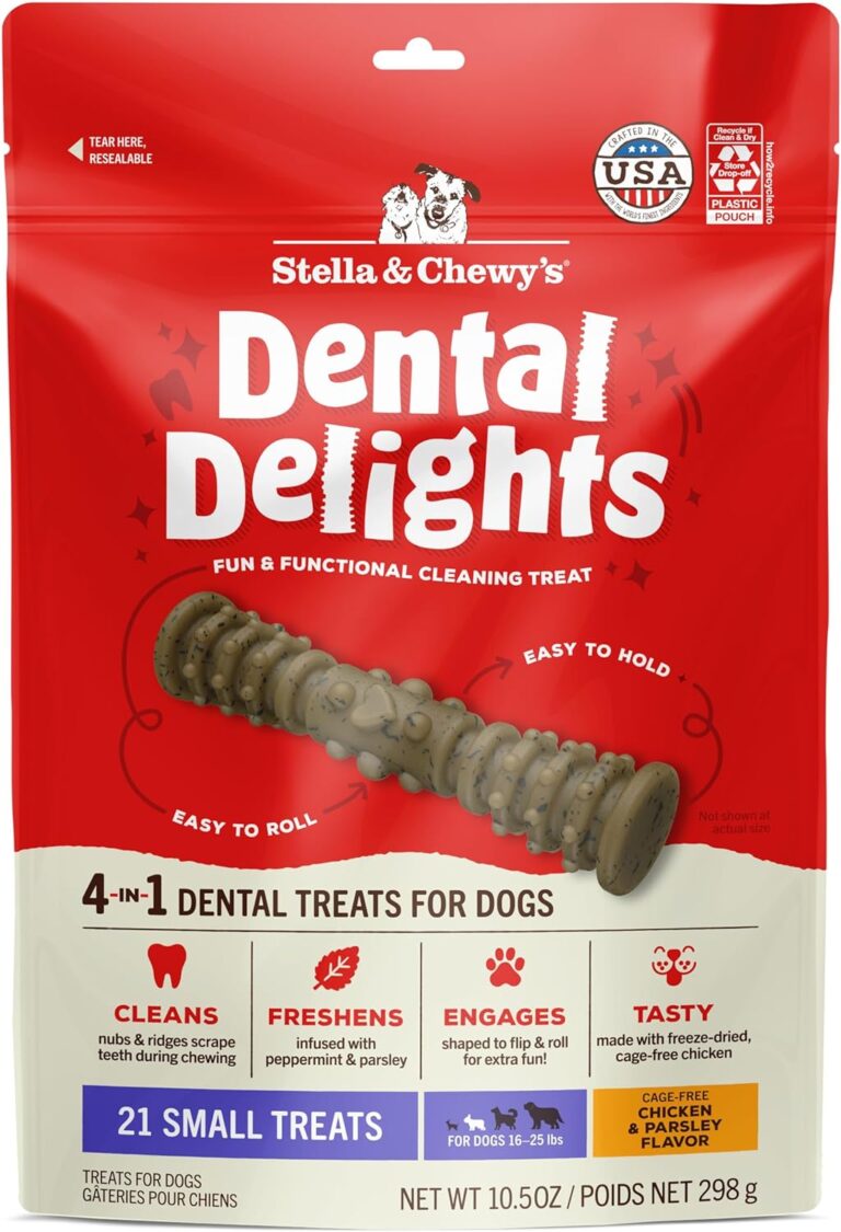 Stella & Chewy's Dental Delights - Freeze-Dried Raw Chicken Dental Treats for Small Dogs - Teeth Cleaning & Breath Freshening Chews with Ridges & Nubs - Made in USA - 10.5 oz - 21 Small Treats