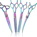 Dragon Creek Dog Grooming Scissors - Pet Cutting Thinning Chunker Shears Set for Grooming Trimming Texturizing Dog Cat Rainbow