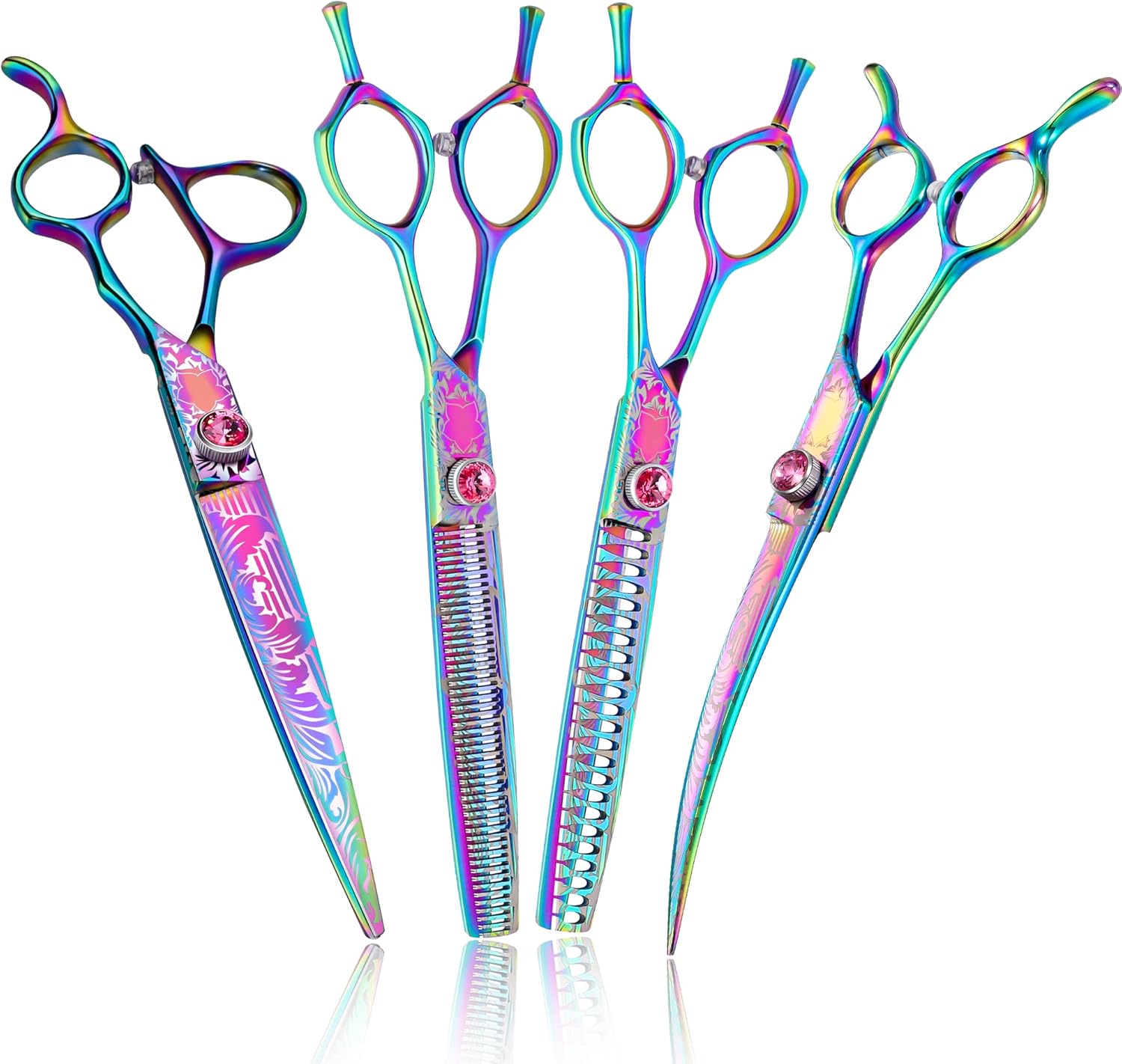 Dragon Creek Dog Grooming Scissors - Pet Cutting Thinning Chunker Shears Set for Grooming Trimming Texturizing Dog Cat Rainbow Dragon Creek Dog Grooming Scissors - Pet Cutting Thinning Chunker Shears Set for Grooming Trimming Texturizing Dog Cat Rainbow