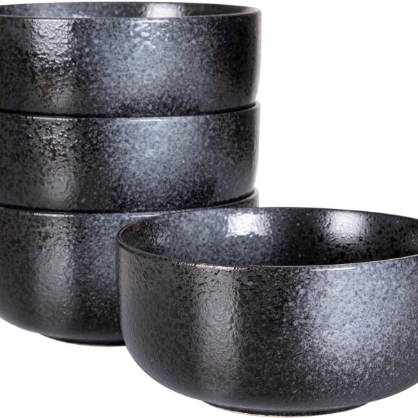 S&Q'S CERAMICS Soup Bowls - 36 Ounce Ceramic Bowl Set, Kitchen Bowls for Large Cereal, Noodle, Soup, Breakfast, Microwave and Dishwasher Safe, [Set of 4], Black and Grey