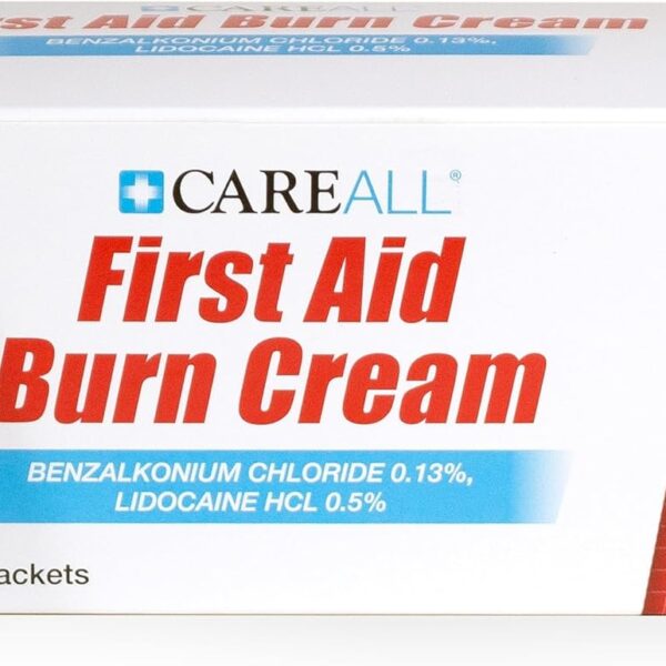 CareAll First Aid Burn Cream 0.9g Packets (Pack of 144) Pain Relieving First Aid Cream for Temporary Relief of Pain from Minor Burns, Cuts, and Scrapes with Benzalkonium Chloride and Lidocaine HCI