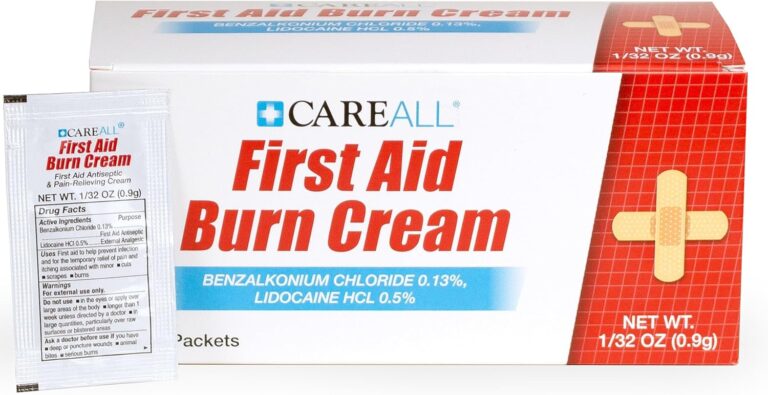CareAll First Aid Burn Cream 0.9g Packets (Pack of 144) Pain Relieving First Aid Cream for Temporary Relief of Pain from Minor Burns, Cuts, and Scrapes with Benzalkonium Chloride and Lidocaine HCI