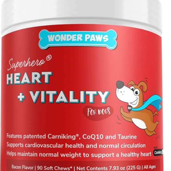 Wonder Paws Cardio Support for Dogs  Cardiovascular Chews Heart Health, Circulation, Energy & Weight Management - with L-Carnitine, Hawthorn Berry, Coenzyme Q10 & Taurine for Dogs  90 Soft Chews