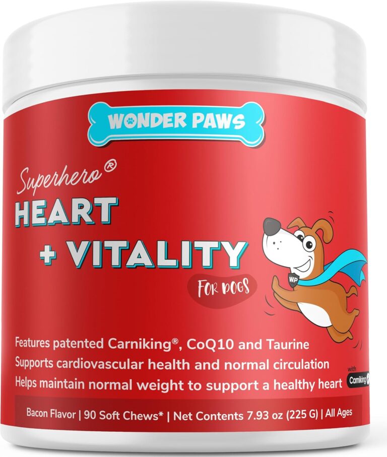 Wonder Paws Cardio Support for Dogs  Cardiovascular Chews Heart Health, Circulation, Energy & Weight Management - with L-Carnitine, Hawthorn Berry, Coenzyme Q10 & Taurine for Dogs  90 Soft Chews