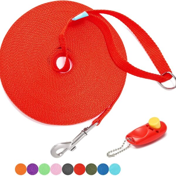 BAAPET 15/20/30/50/100 ft Long Dog Training Leash with Clickers for Small, Medium and Large Dogs or Cats (100 Feet, Red)