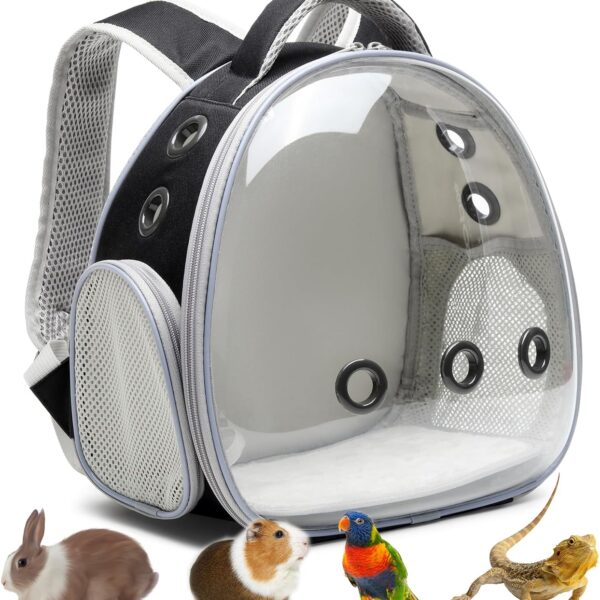 Portable Travel pet Backpack Carrier Hamster Bag Guinea Pig Bird Small Dog cat Turtle Carrier Rabbit Cage Squirrel Bearded Dragon Breathable Hangbag (Black)