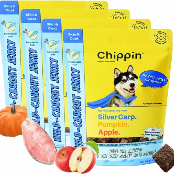 Chippin Fish, Pumpkin, Apple Grain-Free Dog & Cat Treats (5oz, 1-Pack) | USA Wild-Caught Fish | Hypoallergenic, Chicken-Free | Best Training Treats | Puppies & Senior Dogs | Low Fat Dog Treats