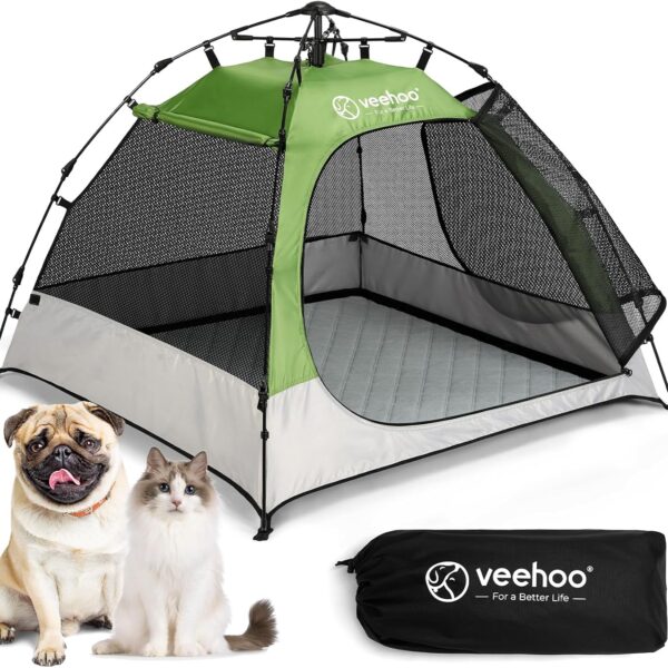 Veehoo Pop Up Pet Tent House for Indoor Outdoor, Portable Dog Tent & Cat House Shelter, Waterproof Foldable Automatic Dog Kennel to Small Medium Pets & Feral Cats