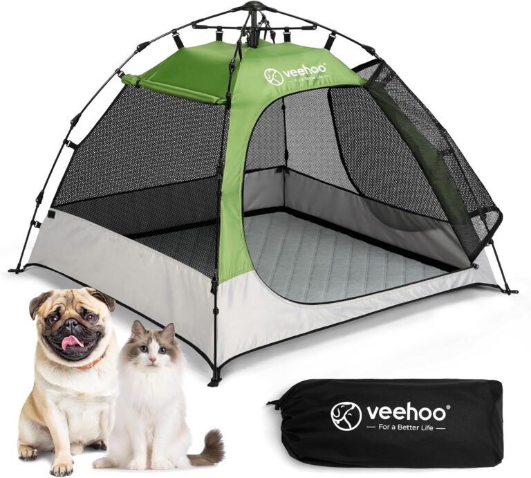 Veehoo Pop Up Pet Tent House for Indoor Outdoor, Portable Dog Tent & Cat House Shelter, Waterproof Foldable Automatic Dog Kennel to Small Medium Pets & Feral Cats