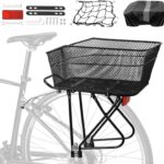 YEEGO DIRECT Rear Bike Rack with Basket, Detachable Adjustable Bike Basket Rear,Bike Cargo Rack with 26L Waterproof Cover & Cargo Net and for 24" - 27.5" and 700c Bikes