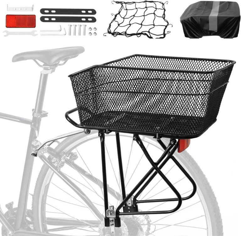 YEEGO DIRECT Rear Bike Rack with Basket, Detachable Adjustable Bike Basket Rear,Bike Cargo Rack with 26L Waterproof Cover & Cargo Net and for 24" - 27.5" and 700c Bikes