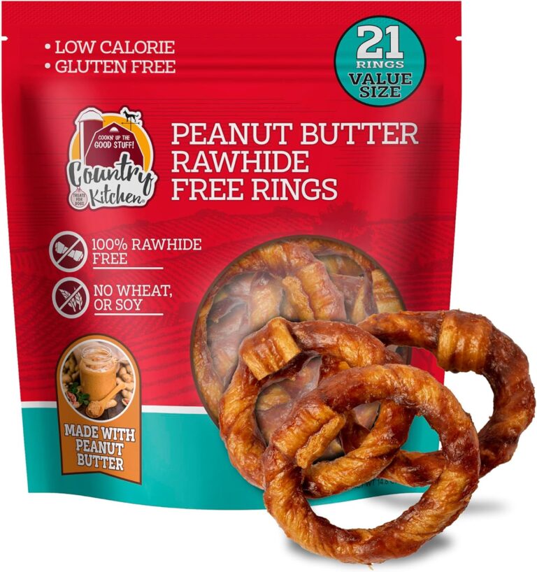 Country Kitchen Peanut Butter Rawhide Free Rings Dog Chews, 21 Count