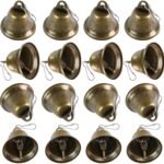 BigOtters Craft Bells, 16PCS Bronze Jingle Vintage Bells (1.5" X 1.7") with Spring Hooks Hanging for Wind Chimes Housebreaking Making Dog Potty Training Doorbell Wedding Decor DIY Favor