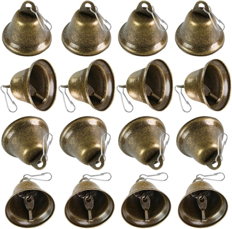 BigOtters Craft Bells, 16PCS Bronze Jingle Vintage Bells (1.5" X 1.7") with Spring Hooks Hanging for Wind Chimes Housebreaking Making Dog Potty Training Doorbell Wedding Decor DIY Favor