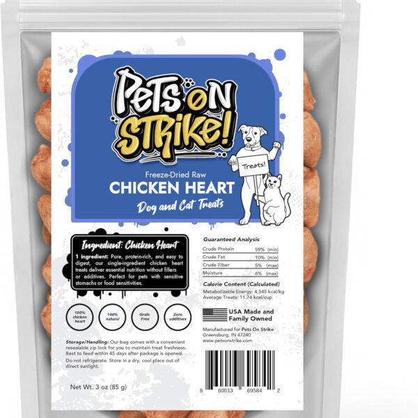 Freeze Dried Chicken Hearts for Dogs & Cats  Single Ingredient Dog Treats  USA Sourced & Made  High Protein, All Natural, Grain Free  Raw Freeze-Dried Training Treats (3oz)