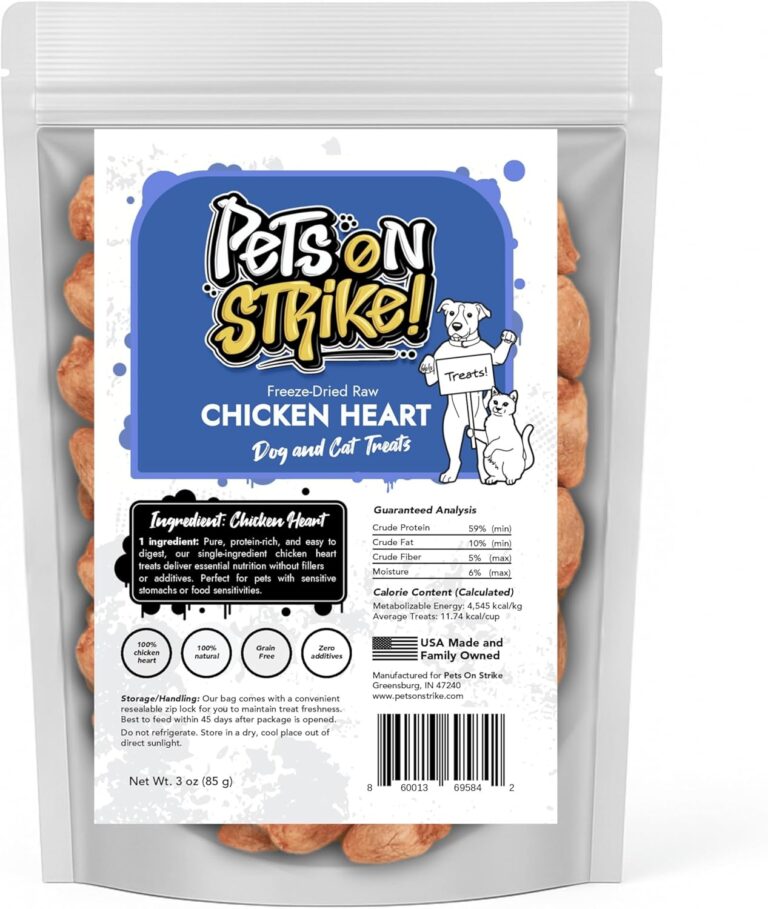 Freeze Dried Chicken Hearts for Dogs & Cats  Single Ingredient Dog Treats  USA Sourced & Made  High Protein, All Natural, Grain Free  Raw Freeze-Dried Training Treats (3oz)