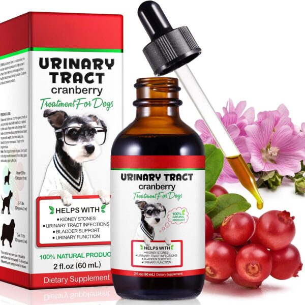 Dog UTI Treatment - Urinary Tract Infection Treatments, Kidney+Bladder Support Supplement, Natural Cranberry Extract for Dogs, Supports Urinary and Digestive Health (2 Fl Oz)