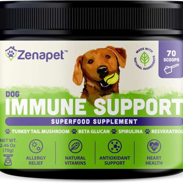 ZENAPET Dog Immune Support Premium Powder Topper, Turkey Tail, Spirulina & Beta-Glucan, Supports a Healthy Immune System & Digestion, Human-Grade, Made in USA