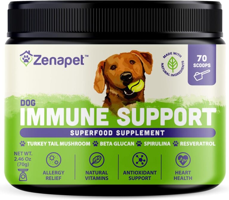 ZENAPET Dog Immune Support Premium Powder Topper, Turkey Tail, Spirulina & Beta-Glucan, Supports a Healthy Immune System & Digestion, Human-Grade, Made in USA
