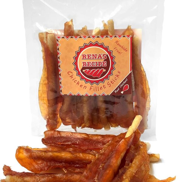 Rena's Recipe Chicken Fillet Sticks (8 Count) Rawhide Free Chicken Fillet Wrapped Chews with Glucosamine for Joint Health