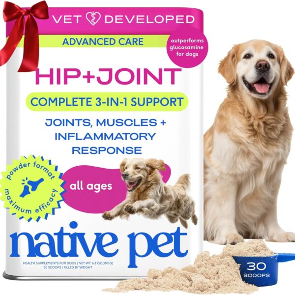 Native Pet Advanced Care - Hip & Joint Supplement for Dogs - Supports Joints, Cartilage, Muscles & Anti-Inflammatory with HMB, UC-II Collagen, Green Lipped Mussel & Hyaluronic Acid - 30 Scoops