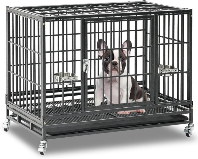 Homey Pet 37 Inch Heavy Duty Dog Crate for Medium Dogs, Stackable Dog Cage with Four Lockable Wheels, Removable Tray & Grid, Open Top, Escape Proof Dog Kennel Indoor