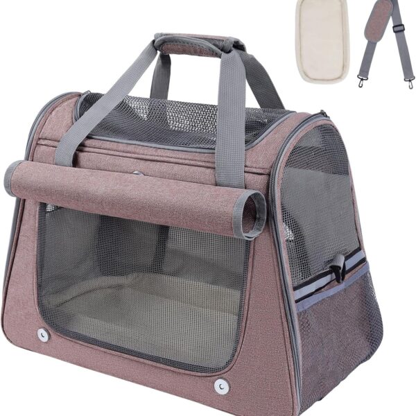 Airline Approved Soft-Sided Pet Carrier for Cats & Small Dogs - Ventilated Travel Bag with Removable Mat, Under 15 lbs, Red