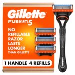 Gillette Fusion5 Razors for Men, 1 Razor, 4 Blade Refills, Lubrastrip for a More Comfortable Shave